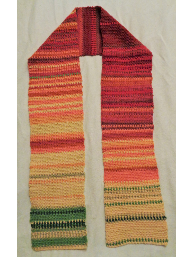 Scarf representing the daily temperatures of Davis throughout the year