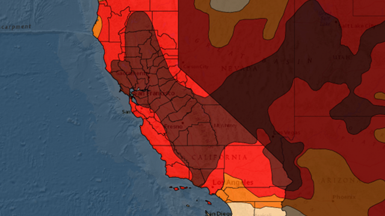 Cropped image showing California's extreme drought conditions.