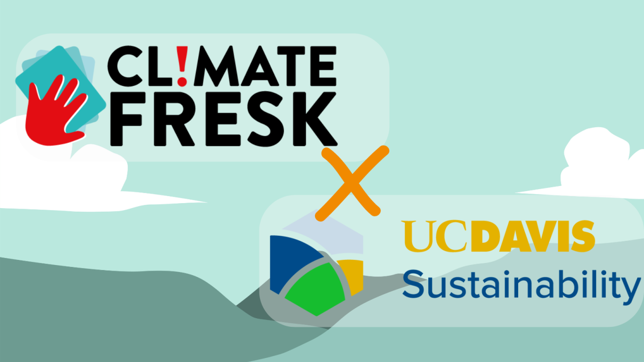 Illustration overlaid with Climate Freak and UC Davis Sustainability logos