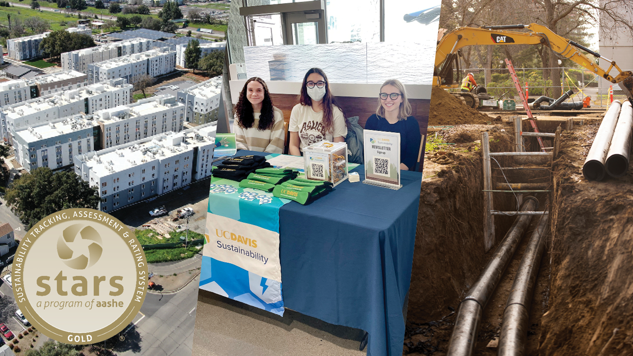 Collage of photos of an aerial view of Orchard Park, Sustainabilty tabling and Big Shift construction