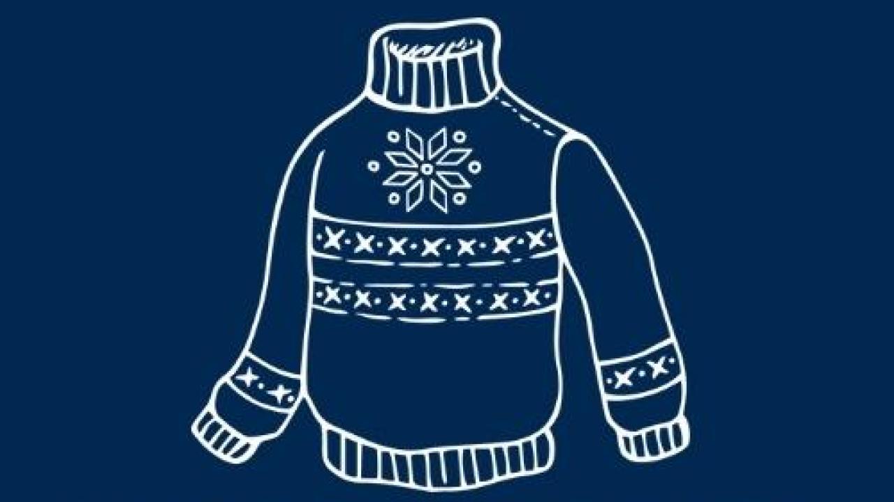 Winter Warmer event logo with illustration of sweaters